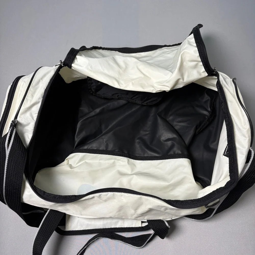 Nike Woven Duffel Bag White Black Gym Travel Training Swoosh Logo
